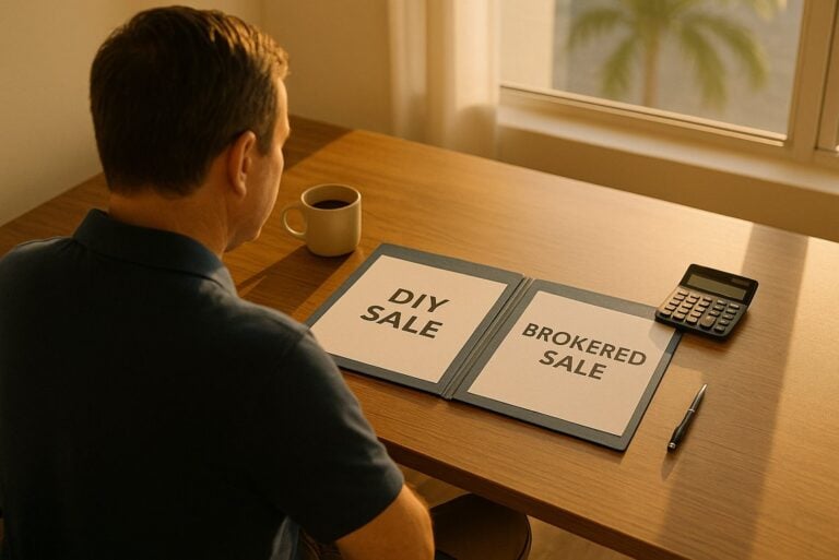 Florida business owner deciding between selling a business with a broker or on their own.
